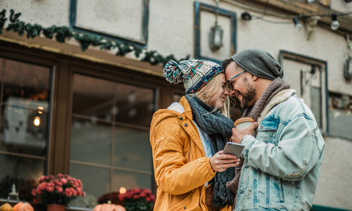 Man and Woman on a city break in winter